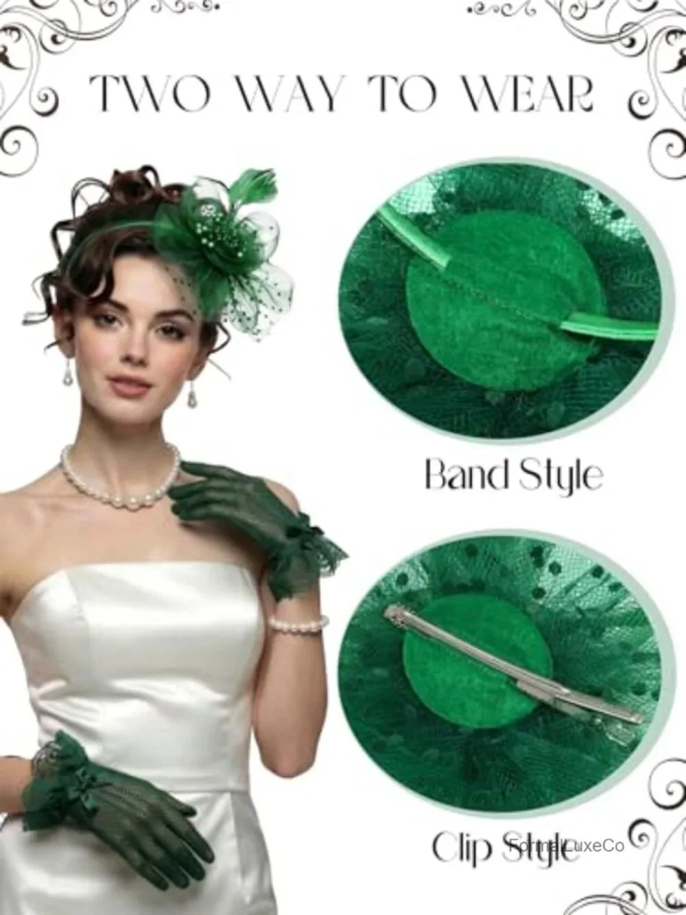 5 Pc Fascinator Set: Hat, Veil, Gloves, Pearl Necklace Bracelet Earrings